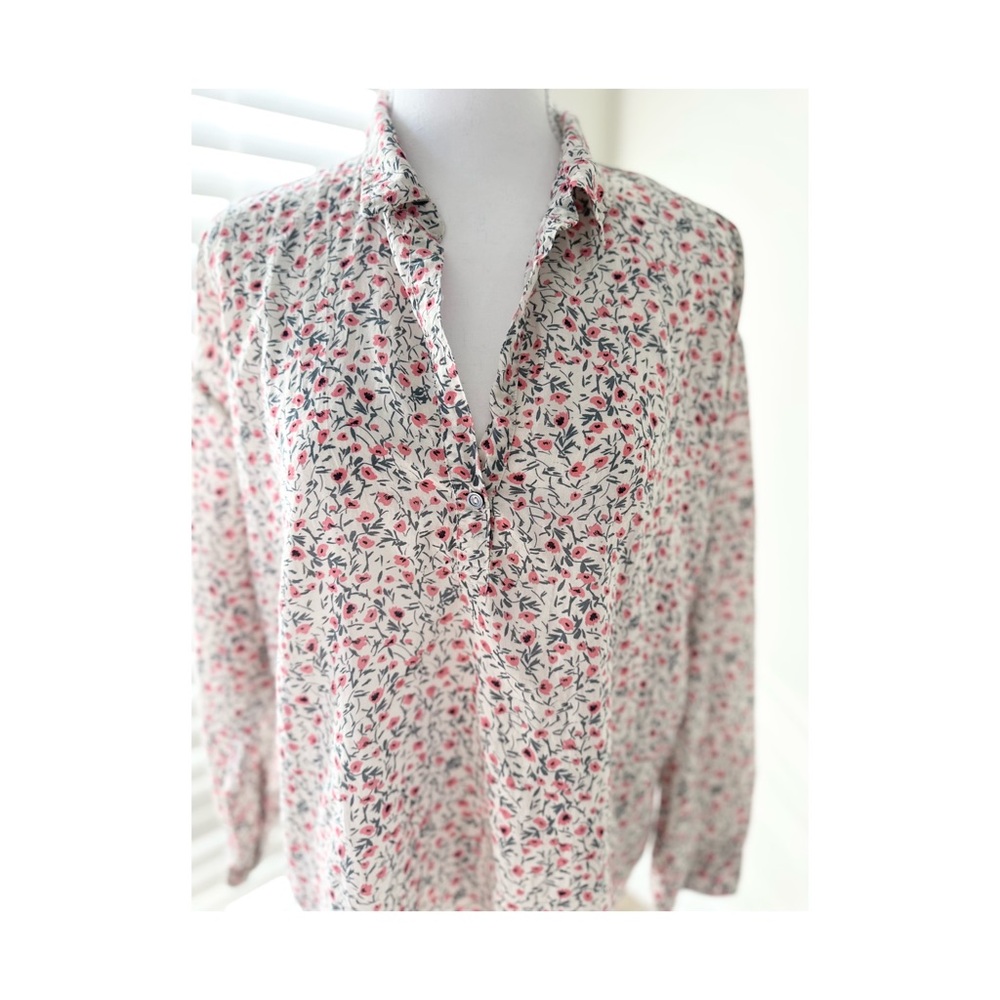 Women's Button Down Shirt - Pink and White Floral